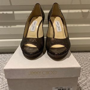 Jimmy choo luna metallic snake embossed heels 39